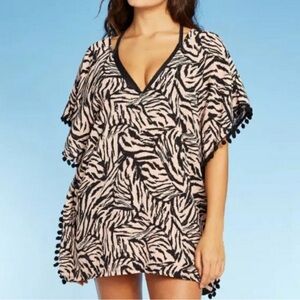 Xhilaration Black and Pink Swim Coverup with Bohemian Tassels